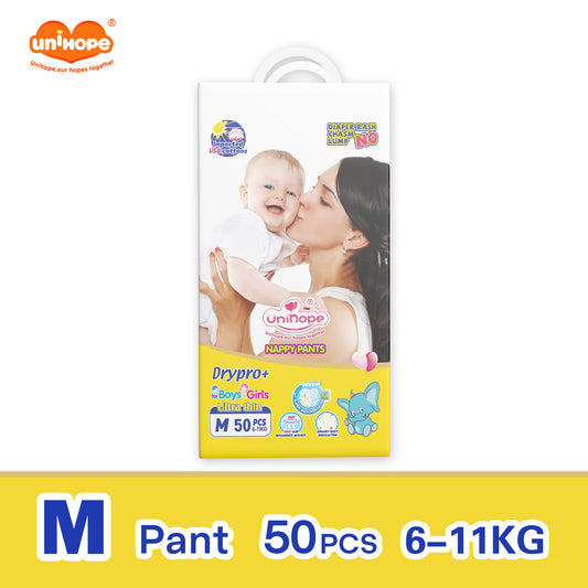 Unihope Dry Pro + Baby Diapers Pants Premium Natural Cottons - M 50/L 50/XL 50/XXL 50 (1 Packs) - Pa