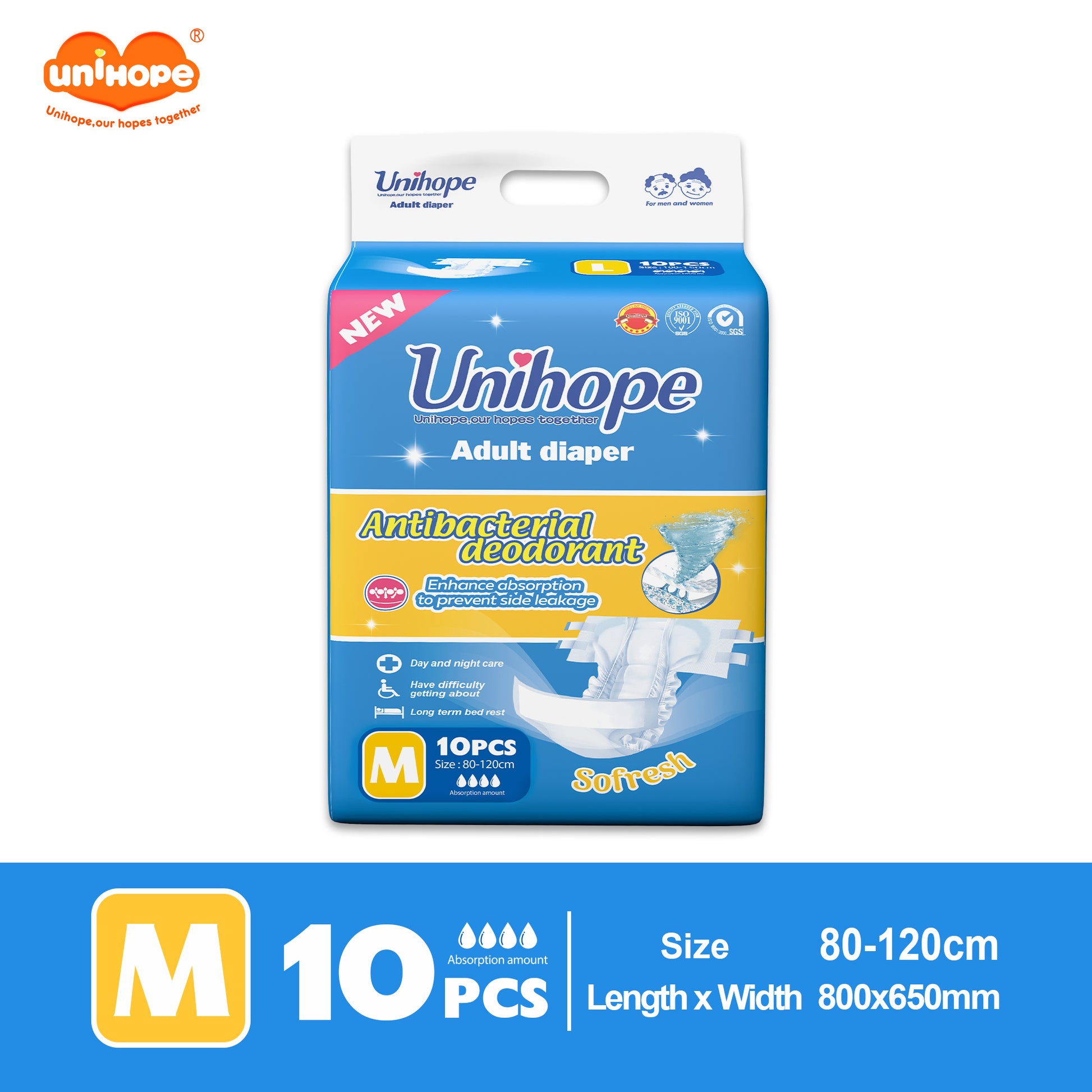 Unihope SAP Adult Diapers (Tape) - M/L/XL (10 Pcs ) - M(10 PCS)
