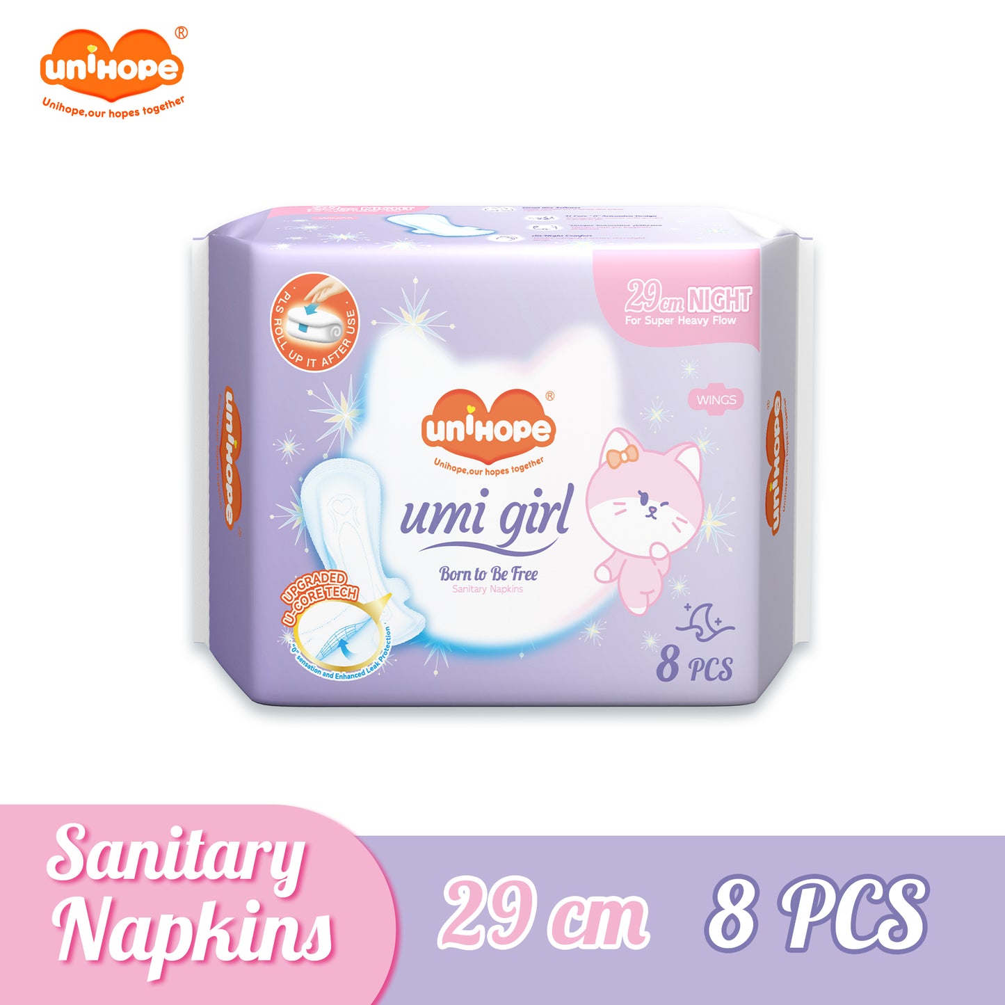 (290mm x 8pcs) Unihope Umi Girl Sanitary Pad Liner Panty Liner Day and Night 29cm Pads - 1Pack(8 PCS