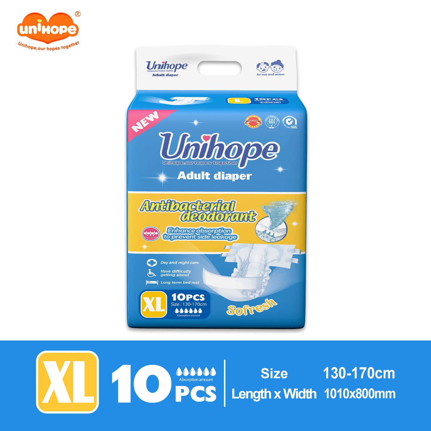 Unihope SAP Adult Diapers (Tape) - M/L/XL (10 Pcs ) - XL(10 PCS)