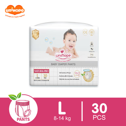 Unihope Natural Pro Baby Diapers Pants Ultra Thin Skin Friendly S/M/L/XL/XXL - L 30pcs