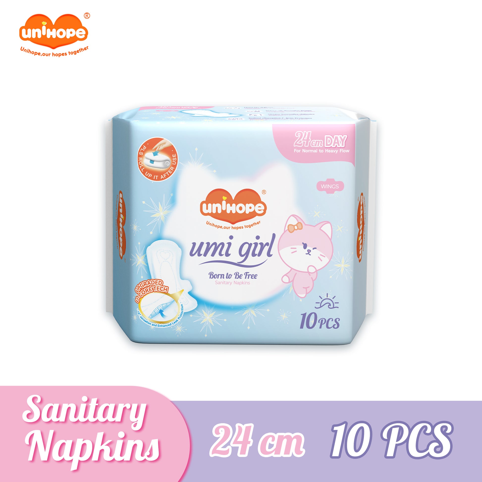 (240mm×10pcs) Unihope Umi Girl Sanitary Pad Liner Panty Liner Day and Night 24cm Pads - 1Pack(10 PCS