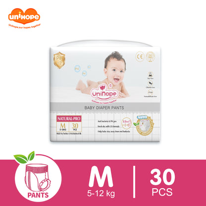 Unihope Natural Pro Baby Diapers Pants Ultra Thin Skin Friendly S/M/L/XL/XXL - M 30pcs