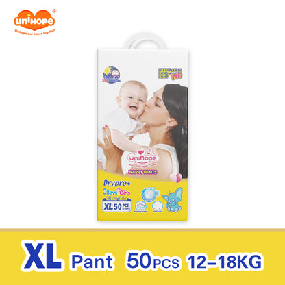 Unihope Dry Pro + Baby Diapers Pants Premium Natural Cottons - M 50/L 50/XL 50/XXL 50 (1 Packs) - Pa