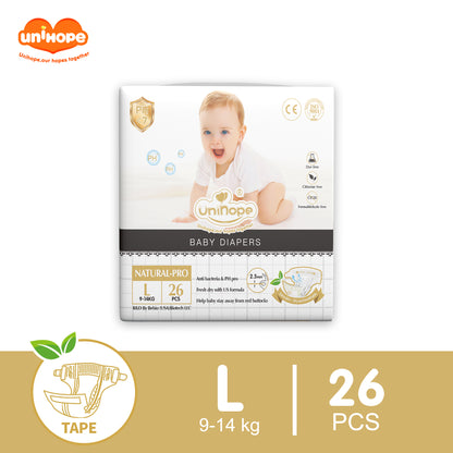 Unihope Natural Pro Super Premium Ultra Thin Tape Baby Diapers NB/S/M/L/XL - L (26pcs) 9-14kg