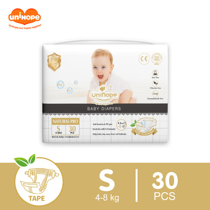 Unihope Natural Pro Super Premium Ultra Thin Tape Baby Diapers NB/S/M/L/XL - S (30pcs) 4-8kg
